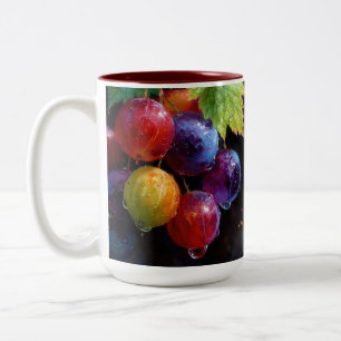 Taza Bicolor Uvas y gotas de rocío en acuarela vibrante