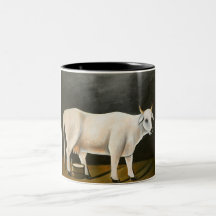 Vaca blanca sobre fondo negro (animal de granja)