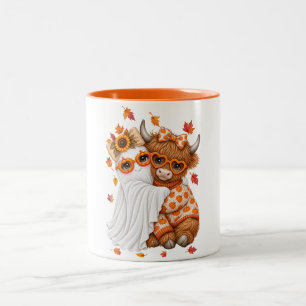 Taza Bicolor vaca fantasma de tierras altas de otoño Halloween 
