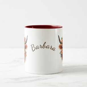 Taza Bicolor Vaca moderna de la región montañosa de Boho con fl