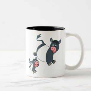 Taza Bicolor Vaca y becerro ceñidos dibujo animado lindos de