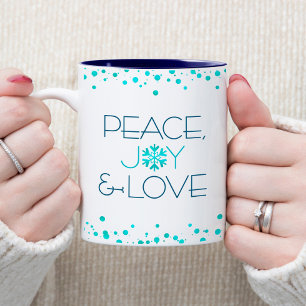 Taza Bicolor Vacaciones blancas Turquesa Snowflake Paz Alegría