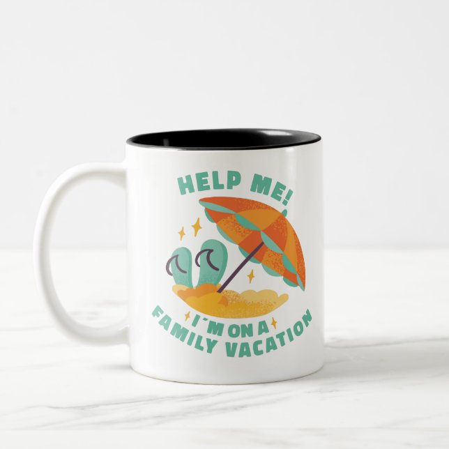 TAZA BICOLOR VACACIONES FAMILIARES EN LA PLAYA, ¡AYÚDENME! ESTO (Izquierda)