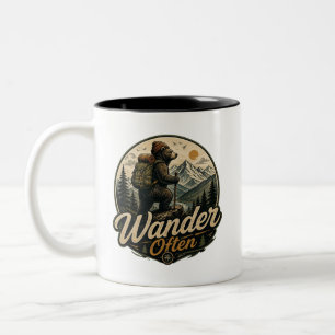 Taza Bicolor Vagar a menudo Vintage Oso de senderismo Aventura