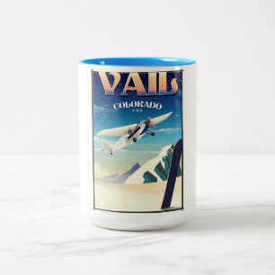 Taza Bicolor Vail Colorado poster de viajes vintage
