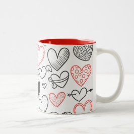 Taza Bicolor Valentine doodle corazones hipster rojo y negro