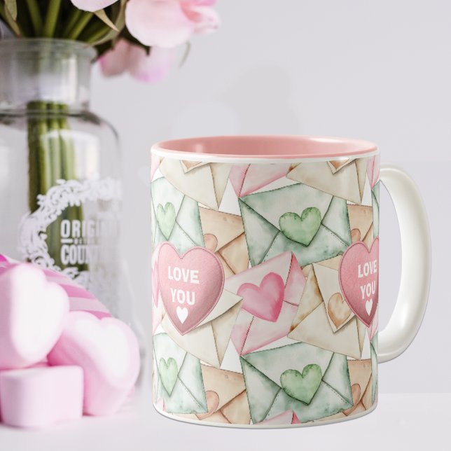 Taza Bicolor Valentine Envelopes and Hearts (Subido por el creador)