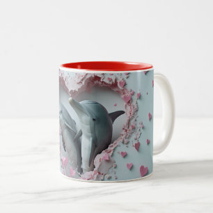 Taza Bicolor Valentine Mom & Baby Dolphins Envoltura De Mug 3D