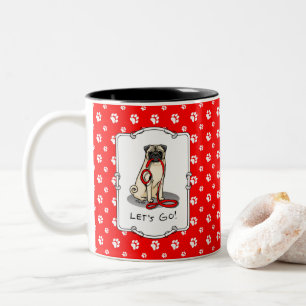 Taza Bicolor ¡Vamos! (paseo) Perro Pug (flor claro) Cute de cor