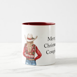 Taza Bicolor Vaquera rubia de Navidad verde roja