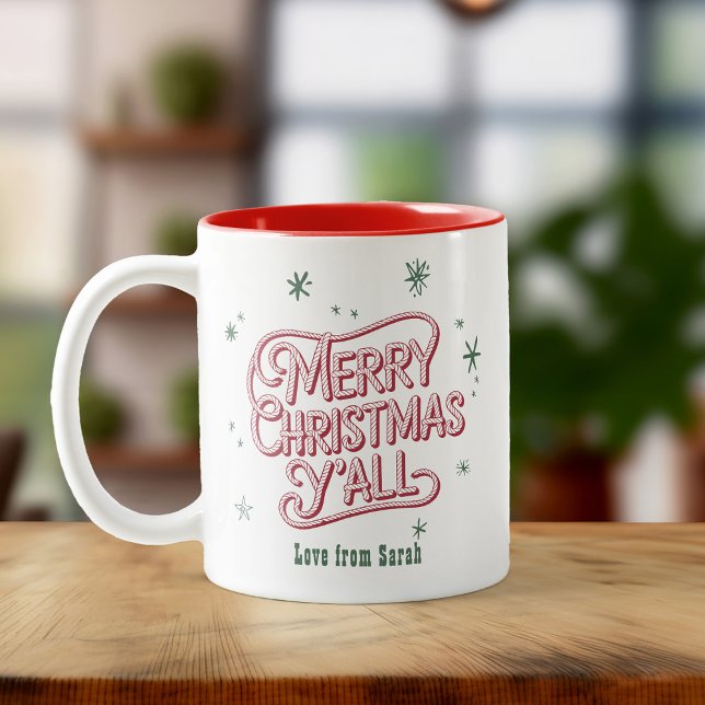 Taza Bicolor Vaqueros Navidades Western Merry Christmas Y'all (Subido por el creador)