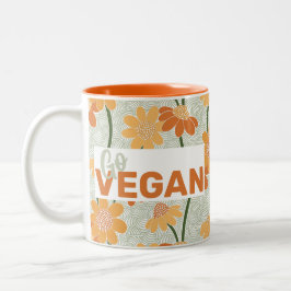Taza Bicolor ¡Vayan a la vegana! Flores retro de los años 70 ap