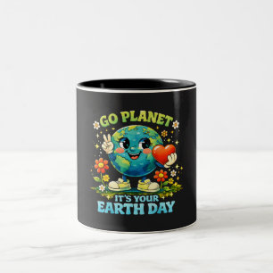 Taza Bicolor Ve planeta es tu día de la tierra verde
