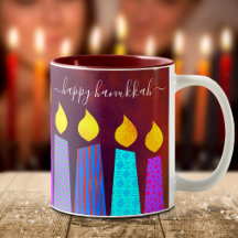 Velas Rojas de la Menorá Feliz Janucá Script Negri