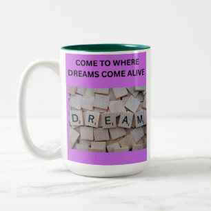 TAZA BICOLOR VEN A DONDE LOS SUEÑOS COBRAN VIDA