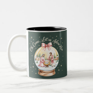 Taza Bicolor Venid Adoremosle Jesús Navidad Rosa Coquette 
