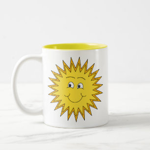 Taza Bicolor Verano amarillo Sun con una cara feliz