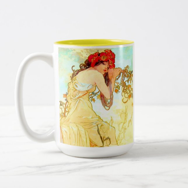 Taza Bicolor Verano de Art Nouveau de Alphonse Mucha (Izquierda)