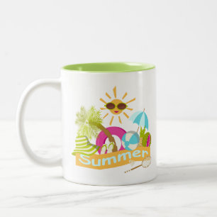 Taza Bicolor Verano vacaciones en la playa sol sonriente en gaf