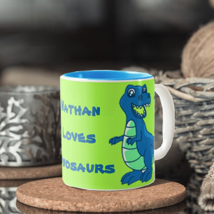 Taza Bicolor verde azulado   Nombre personalizado   Dinosaurio 