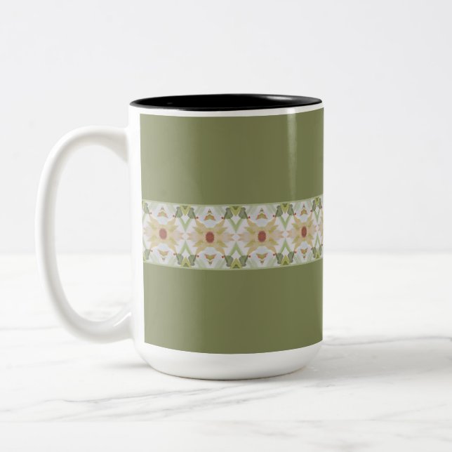 Taza Bicolor Verde con detalles estampados (Izquierda)