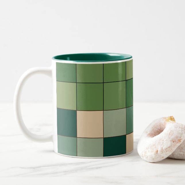 Taza Bicolor Verde Cuadros  (Con donut)