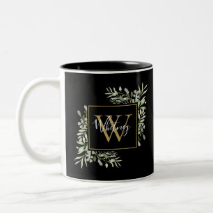 Taza Bicolor Verde Monograma de Oro Negro