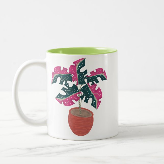Taza Bicolor Verde rosa de la planta de Monstera (Izquierda)