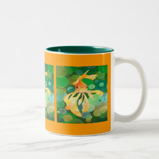 Taza Bicolor Vermilion Goldfish Nadando En Burbujas Verdes