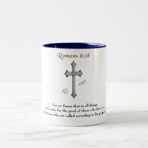 Taza Bicolor versículo bíblico cristiano Romanos 8:28