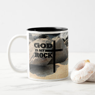 Taza Bicolor Versículo Bíblico de Dios es Mi Roca Cruz Negra Cr