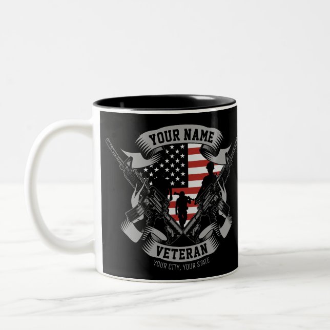 Taza Bicolor Veterano norteamericano personalizado orgulloso de (Izquierda)