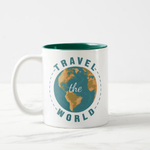 Taza Bicolor Viaja por el mundo Earth Vacation Map Vintage Glob