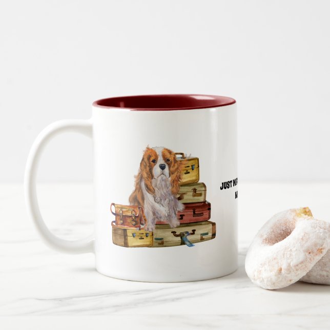 Taza Bicolor Viajando con mi Cavalier Blenheim King Charles  (Con donut)