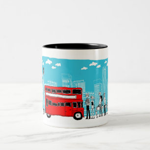 Taza Bicolor Viajeros que esperan en la parada de autobús