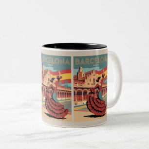 Taza Bicolor Viajes vintage barcelona españa flaminco regalos