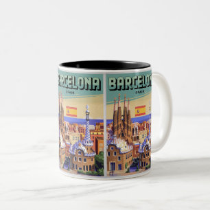 Taza Bicolor Viajes vintage barcelona sagrada familia