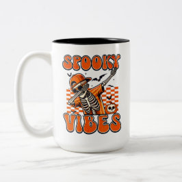 Taza Bicolor Vibes de fantasía retro Dabbing Skeleton Halloween