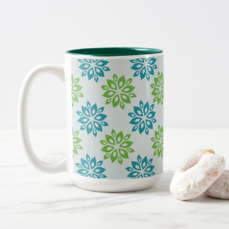 Taza Bicolor Vibrant Blue & Green Abstract Floral
