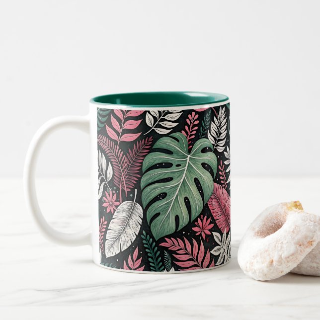 Taza Bicolor Vibrant tropical botanical (Con donut)