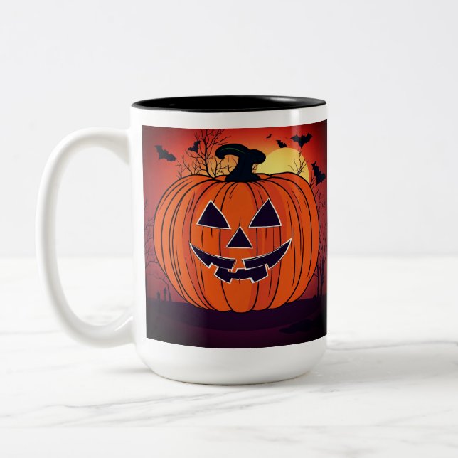 Taza Bicolor Vibrante Calabaza Halloween Mug (Izquierda)