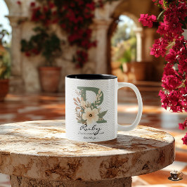 Taza Bicolor Vibrante Moda de Boho Floral Monograma para rubí