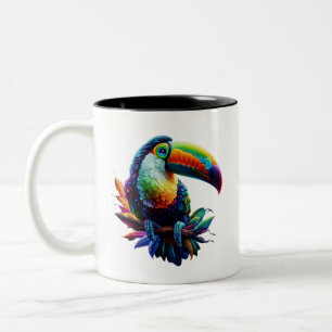 Taza Bicolor Vibrante pájaro túrquico - Arte natural tropical
