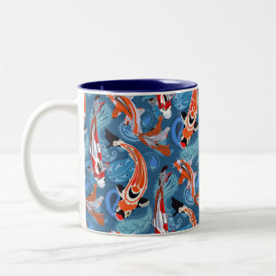 Taza Bicolor Vibrante Pescado Koi Entre El Patrón Paisley