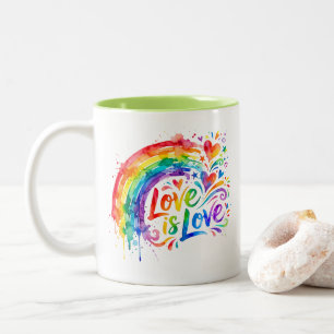 Taza Bicolor Vibrante salpicadura de acuarela de arcoíris "El a