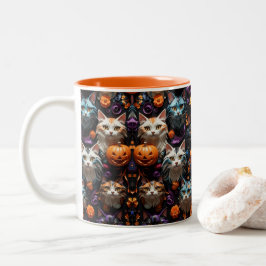 Taza Bicolor Vibrantes patrones de gato de Halloween coloridos