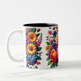 Taza Bicolor Vibrantes Zinnias y diseño floral Cosmos