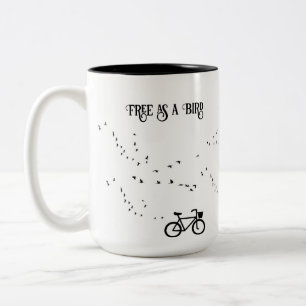 Taza Bicolor Vida Ciclista Libre como un Pájaro Arte en Blanco