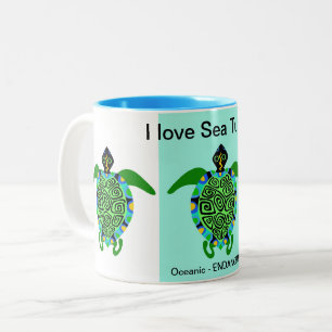 Taza Bicolor Vida silvestre - Me encantan las TORTUGAS marinas 