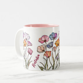 Taza Bicolor Vidrio de colores de flores silvestres